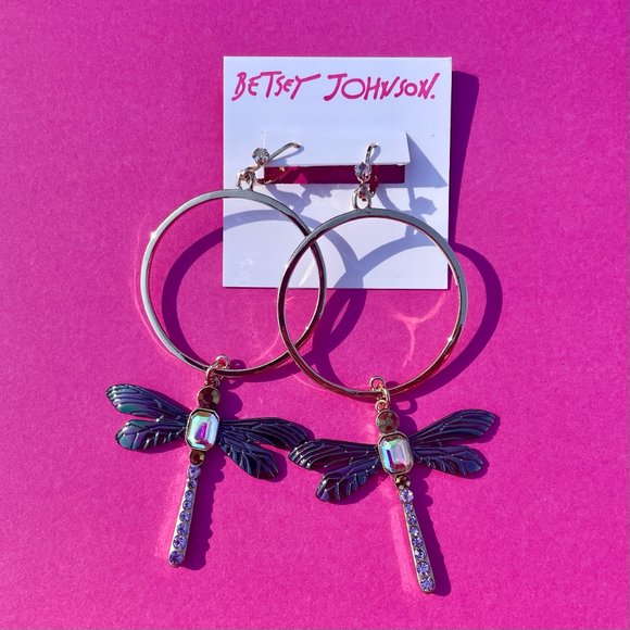 NWT Betsey Johnson Bug Collector Dragonfly Hoop Earrings - Picture 6 of 7